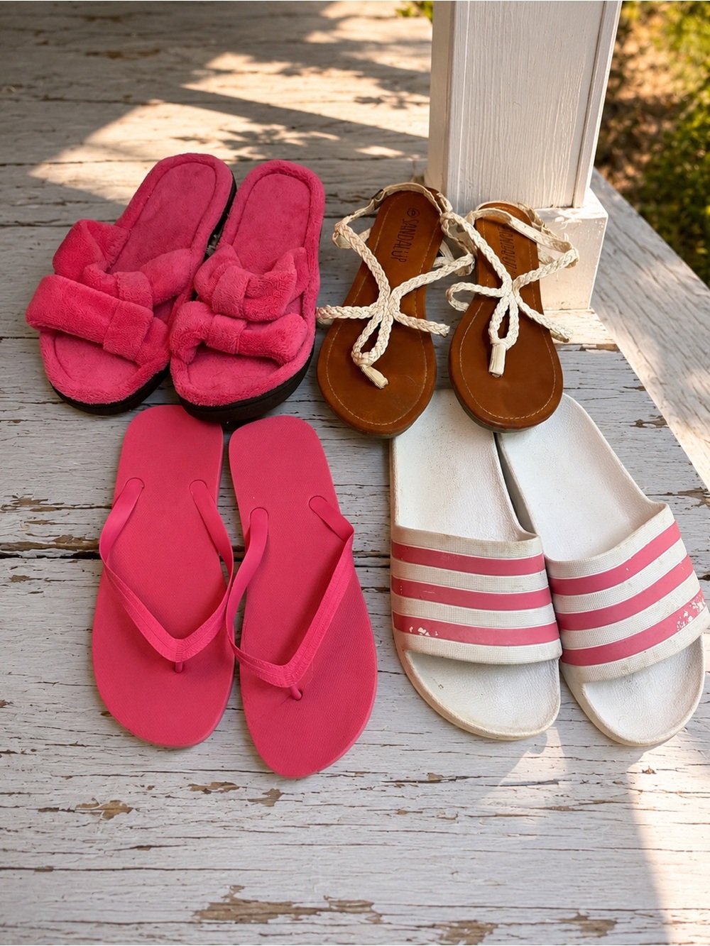 Women’s Size 9 Sandal & Slide Bundle Adidas Pink Summer Shoes 4 Pair Lot